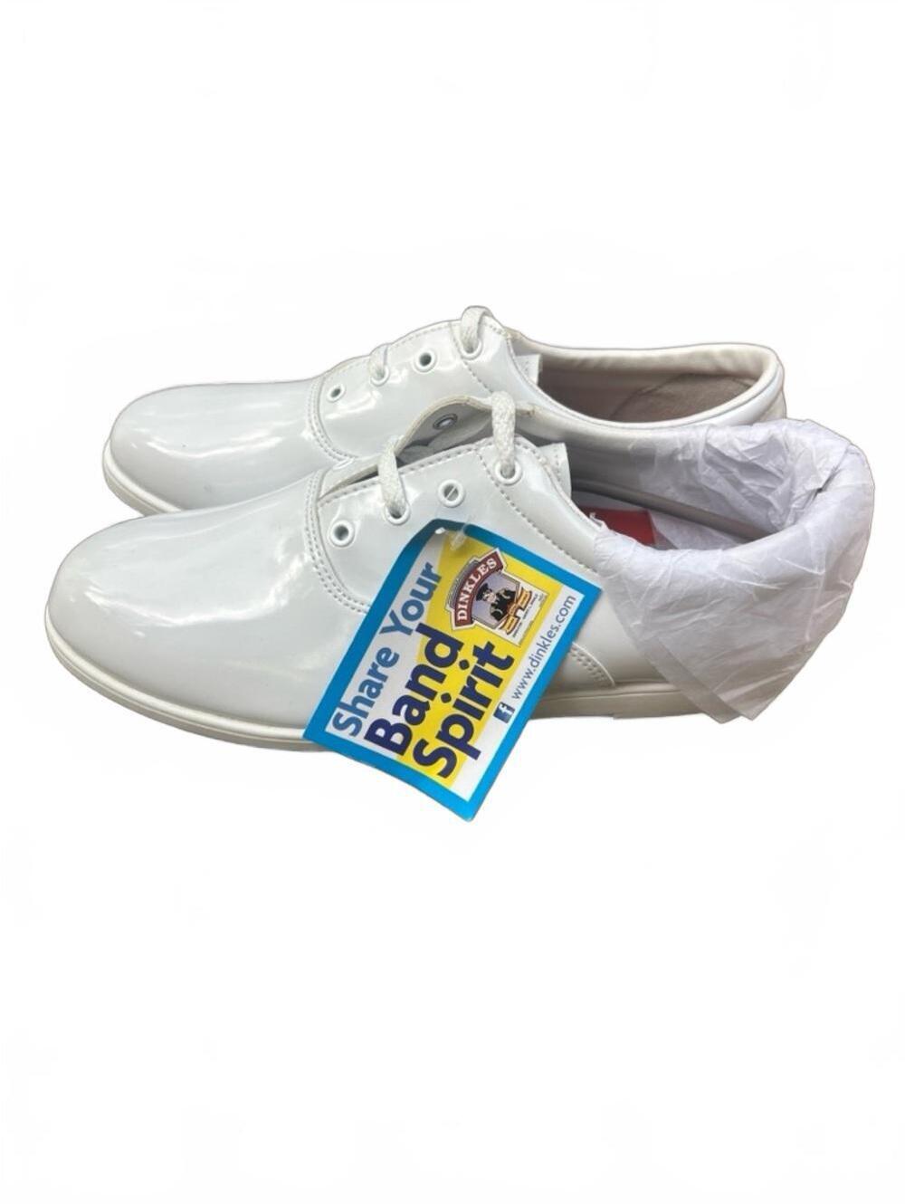 Dinkles Marching Band White Faux Patent Leather Lace-Up Unisex Shoes M8.5 W10.5